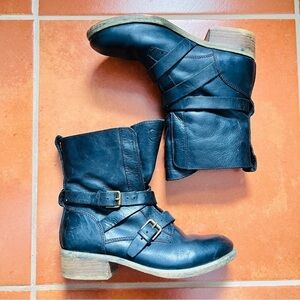 RALPH LAUREN THEA VINTAGE BLK DOUBLE BUCKLE LEATHER BOOT SZ 8